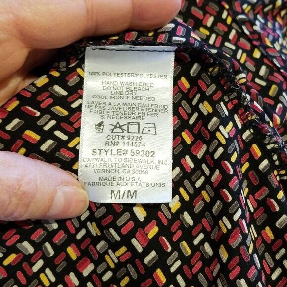 Pleione Blouse Size Medium Black Printed Short Sleeve - Picture 6 of 6